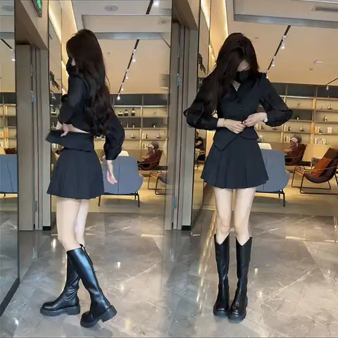 여성용 나이트 클럽 짧은 스커트 투피스 세트, 미니 긴팔, 우아한 캐주얼 2025, 프로모션 빈티지, 시크, 신제품