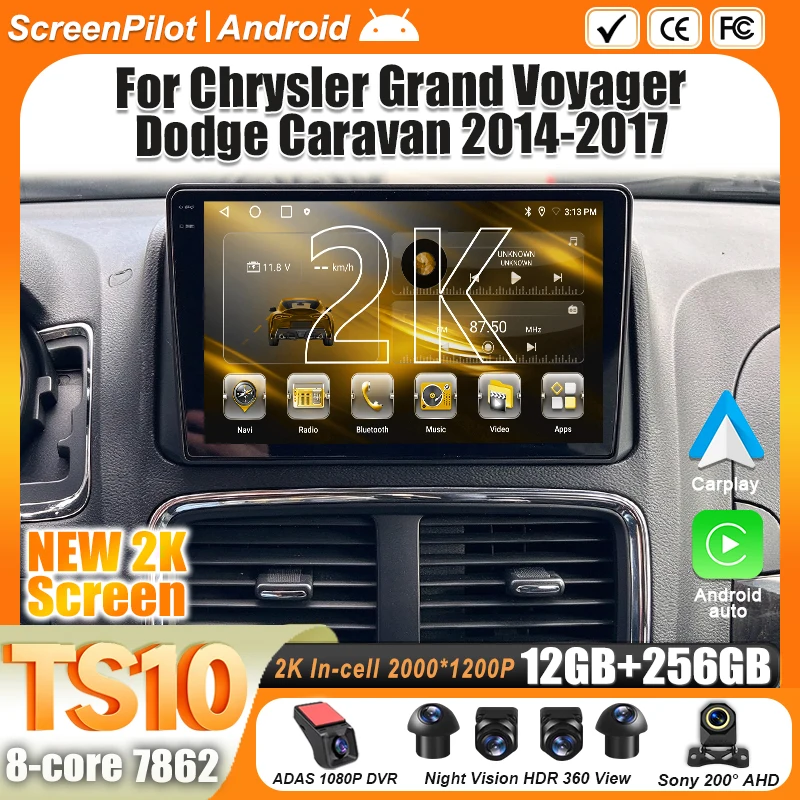 For Chrysler Grand Voyager 5 2011-2017 Android 16 Car Radio Multimedia Video Player GPS Navigation Bluetooth 5G Touch Screen DVR
