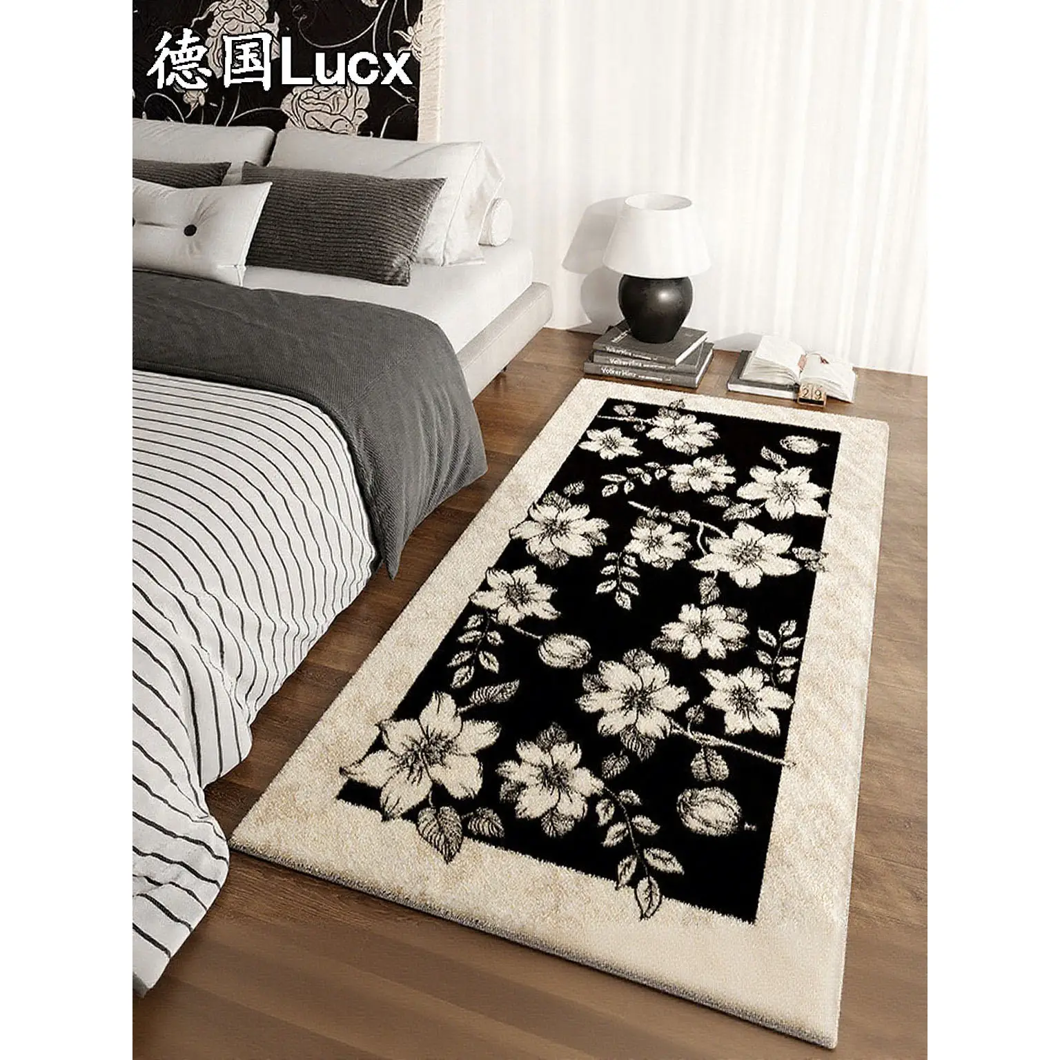

German Lucx bedside floor mat plush light luxury vintage room disposable wipeable bedside blanket premium carpet