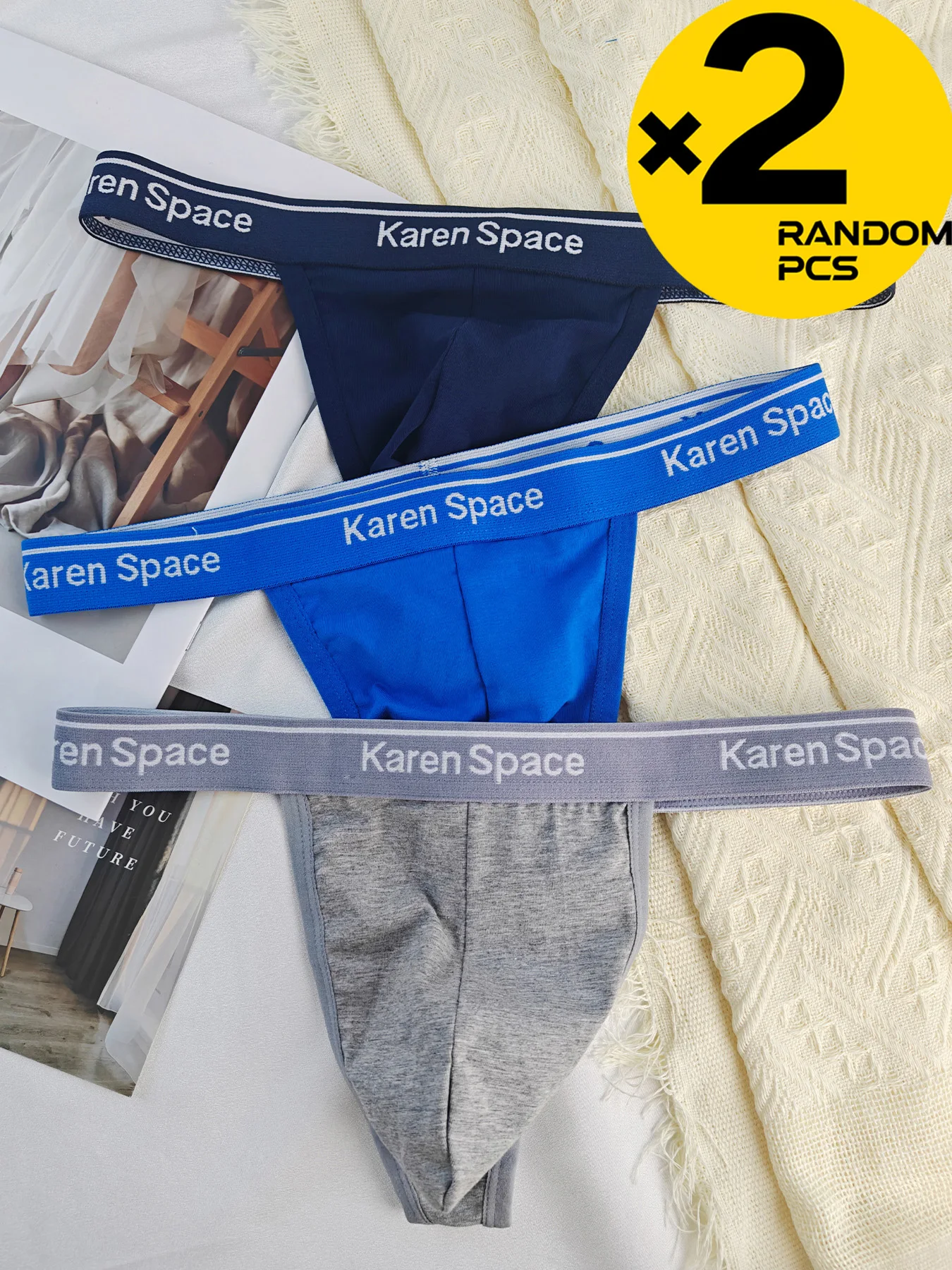 Men's Sexy Thong Underwear Fashionable Bikini Breathable U Convex One-Line Underwear Men's Cotton G-String Thong Random 2/3/4PCS
