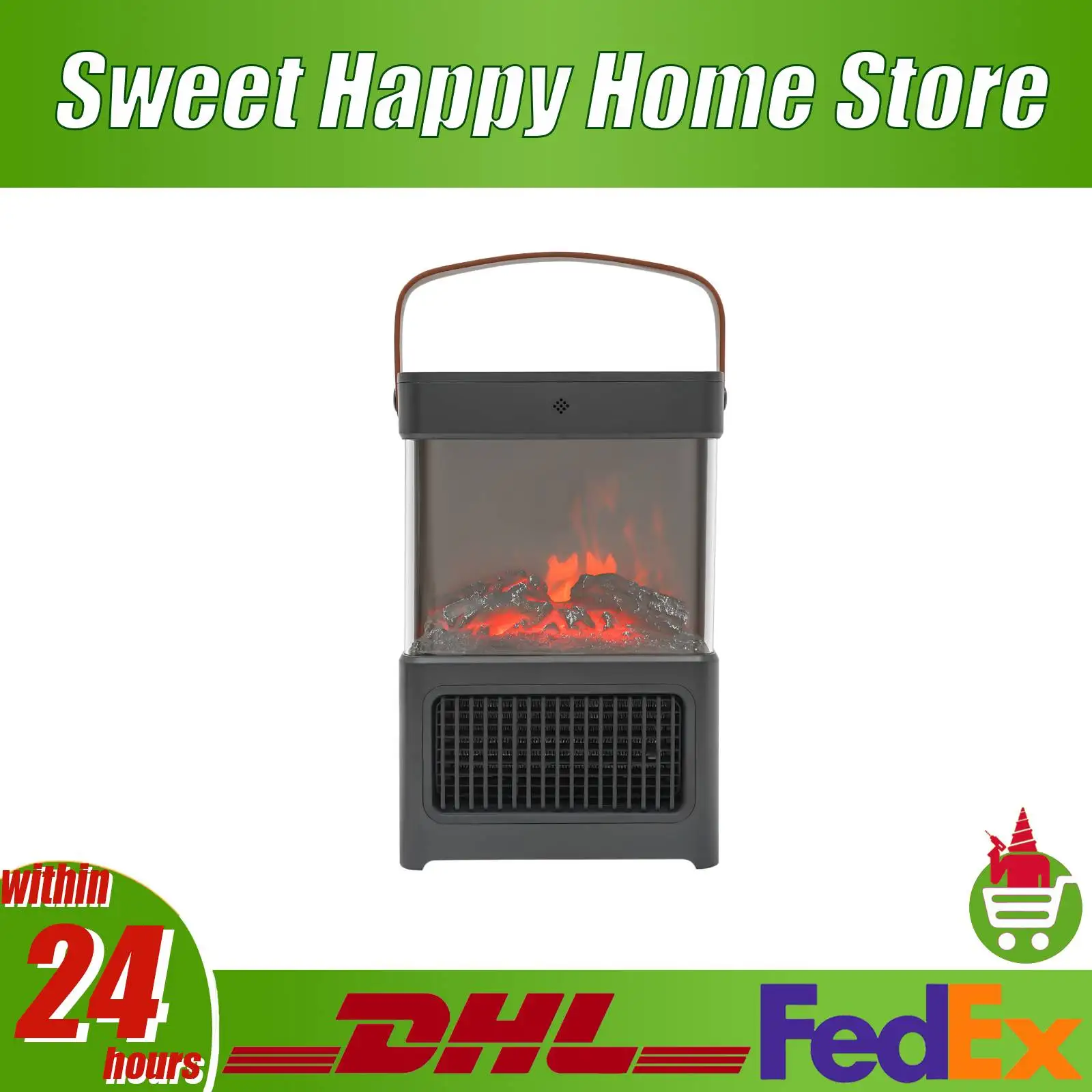 3D Flame Electric Fireplace Heater 1500W PTC Ceramic Heater Remote & Touch Control for Bedroom/Living Room