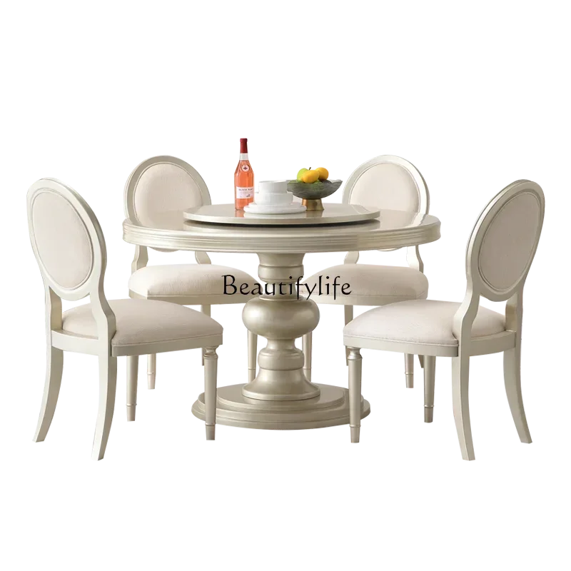

LJYModern simple light luxury Italian solid wood dining table and chair combination round table restaurant
