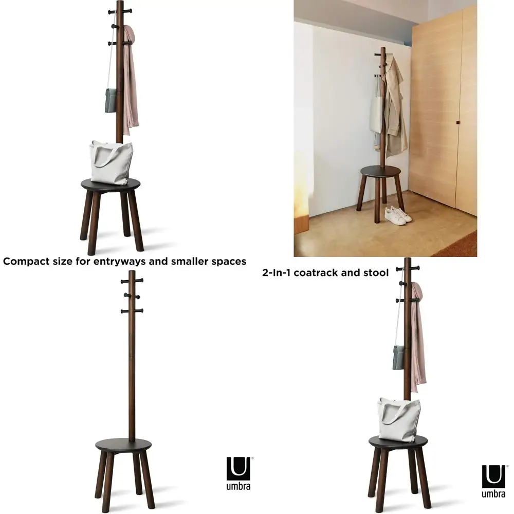 

Black Walnut Coat Rack and Stool Combo