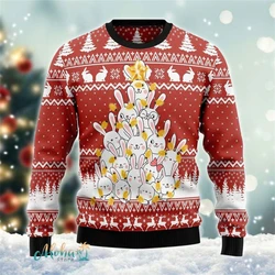 Christmas Ugly Sweater Men New Cute Xmas Rabbit Animal Casual 3D Print Funny Bunny Grarphic Pullover Harajuku Unisex Men Clothes