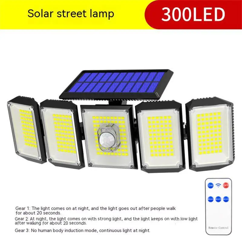 

LED Solar Wall Light with Motion Sensor Waterproof Outdoor Flood Light 5 Heads 360° Wide Angle Lighting for Garage Patio Garden