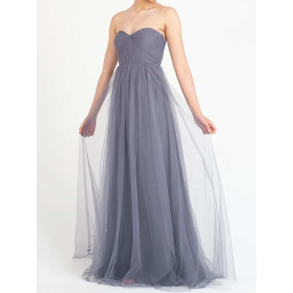 Gray Bridesmaid Dress Lavender Long Tulle Summer Sweetheart Zipper Back Floor Length Wedding Party Gowns