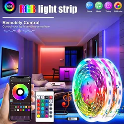 RGB LED Strip Lights For Bedroom TV Living Room Desk Home Christmas Party Decor,With 24-Key Remote, App Control Rope Light