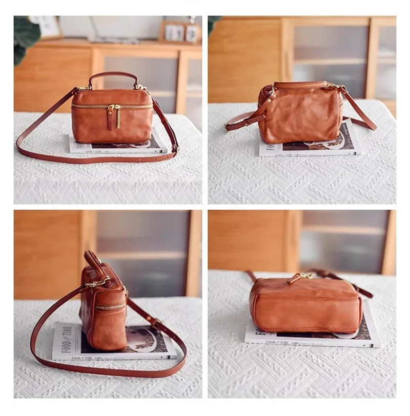 Casual luxury handmade genuine leather women's shoulder bag outdoor weekend designer natural soft cowhide ladies crossbody bag