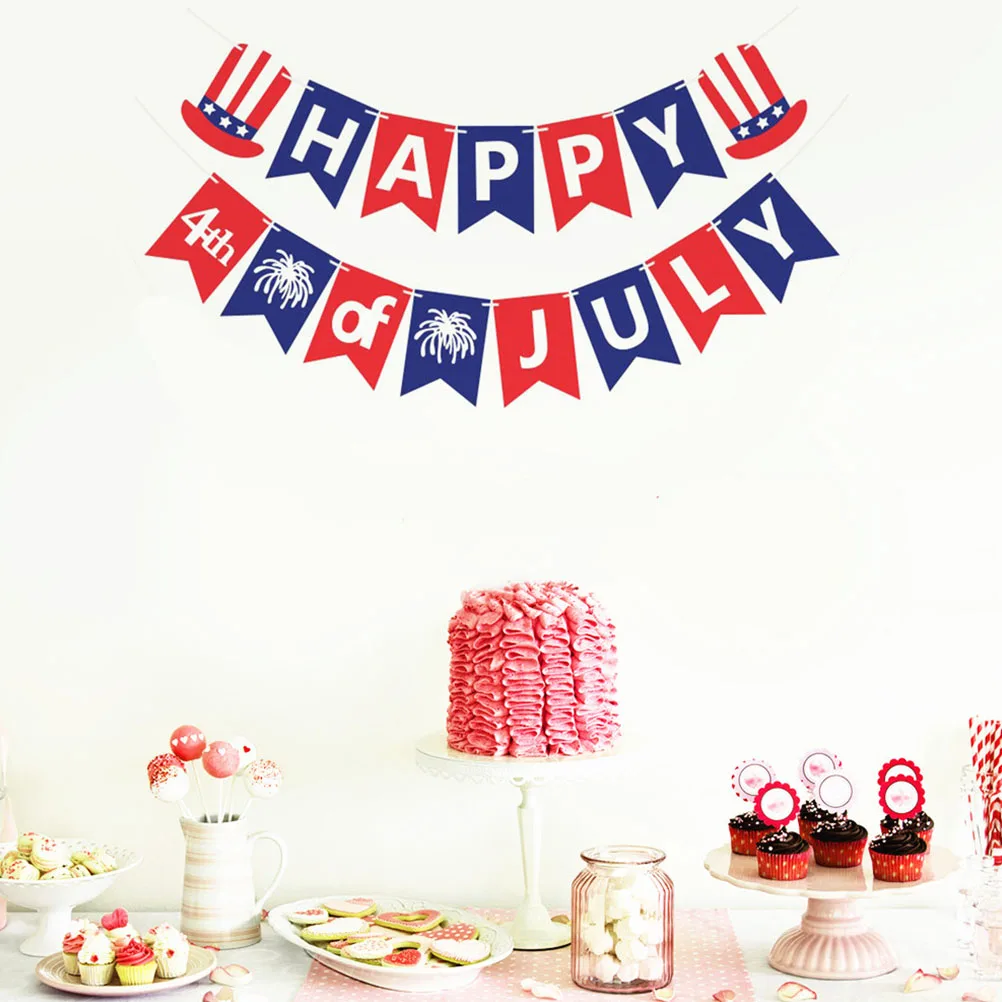 

Party Decoration Bunting Happy 4Th Of July Banner For Independence Day Celebration Outdoor Indoor Reusable Hanging Flags