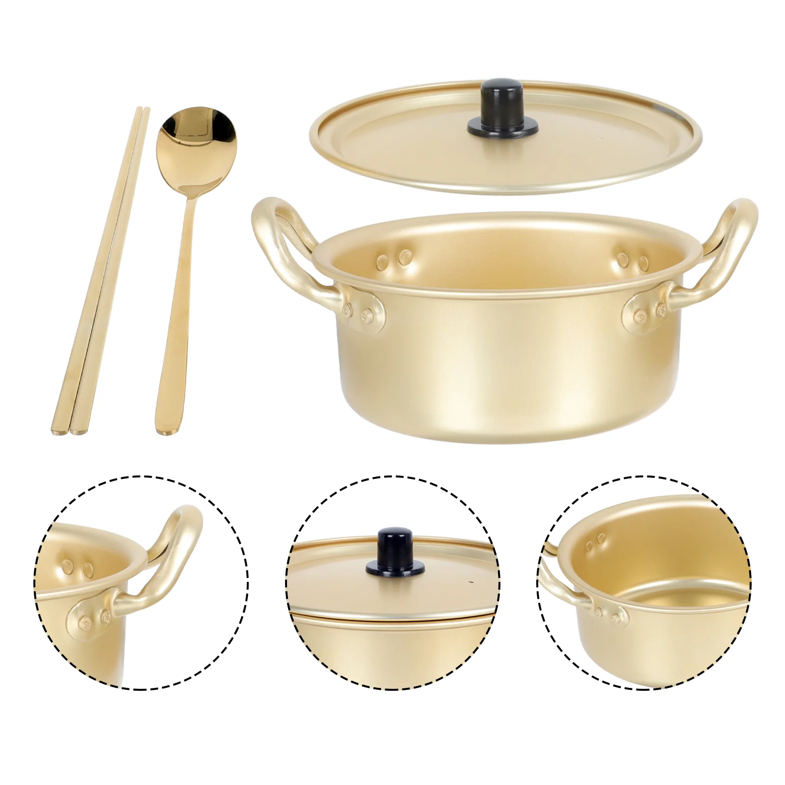 

Korean Ramen Pot Frying Pan Double Ears Noodle Instant Stock Cooking Yellow Aluminum Outdoor Cookware Kitchen