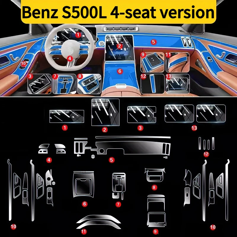 For Benz S500L 4-seat interior protection Dashboard Multimedia GPS Navigation Transparent Scratch-Resistant Film Modification