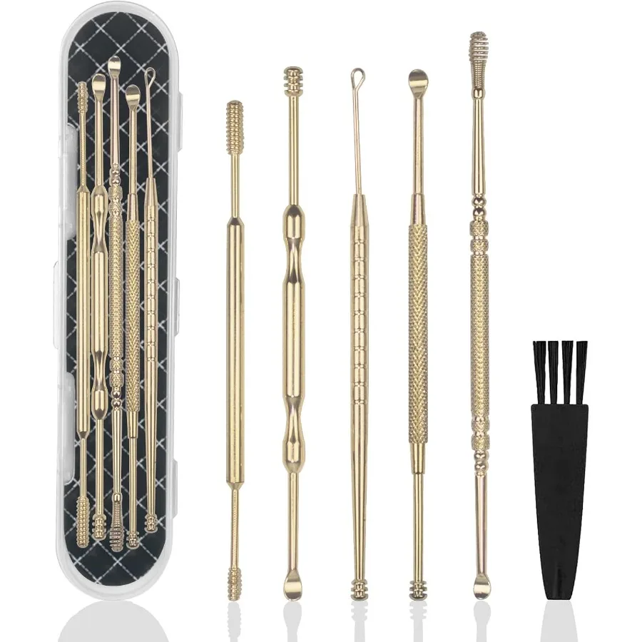 6 Pcs Extended Ear Wax Removal KitProfessional Double-Headed Ear Pick Earwax Removal Tools 316L Stainless Steel Ear Cleaner Cur