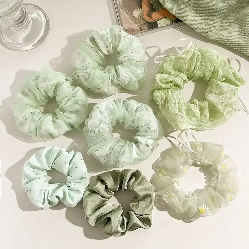 

7pcs Spring and summer floral pig large intestine hair loop, high-end hair accessory with tied ponytail and headband