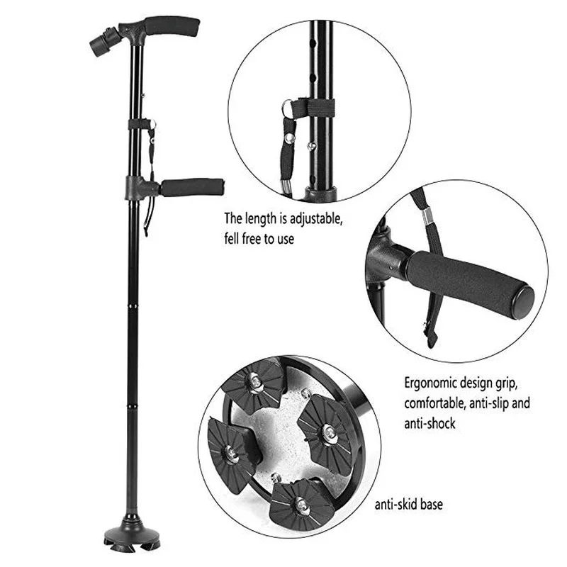 Folding Trekking Poles Double Handle Walking Sticking With Flashlight Telescopic Baton Crutches For Elderly People Trusty Sticks view 4