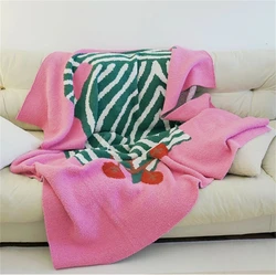 Half Fleece Pink Vase Pattern Sofa Shawl Blanket Nordic Summer Air Conditioning Blanket Office Nap Blanket