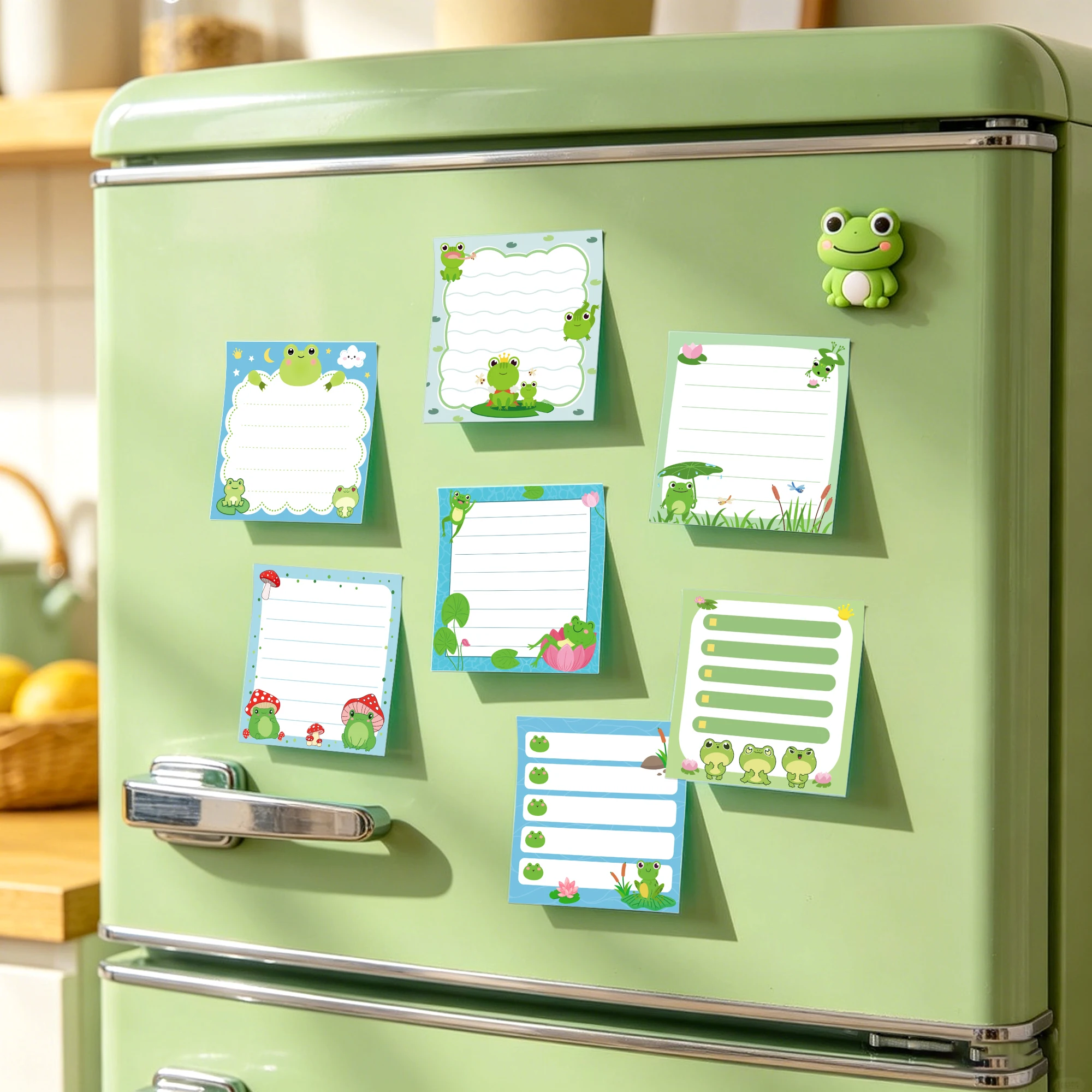 12/24pcs Cartoon Frog Pattern Memo Pads Set,Self-Stick Notes Pads,Refrigerator Sticky Notes for Home Use Office Gifts Supplies