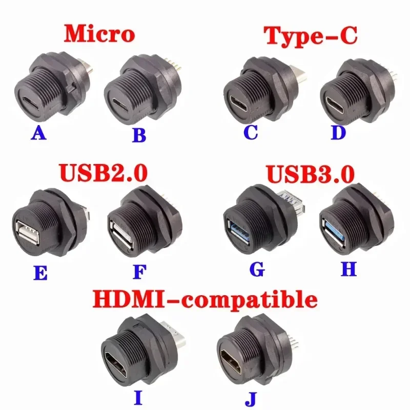 New D Type Chassis Connector USB Micro Type C HDMI-compatible Female to Female Converter Panel Mount DIY Jack with Dust Cover