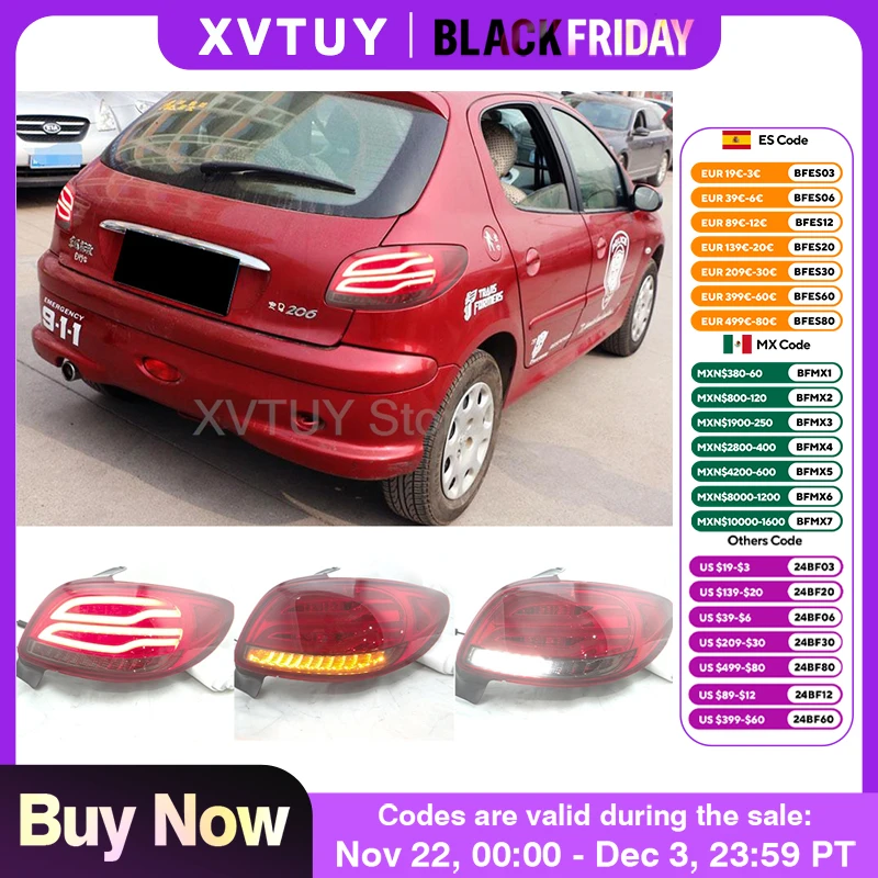 LED Tail Lights for Peugeot 206 207 2004 2005 2006 2007 2008 Rear Lights Assembly Turn Signal Reverse Brake Lamp Car Accessories