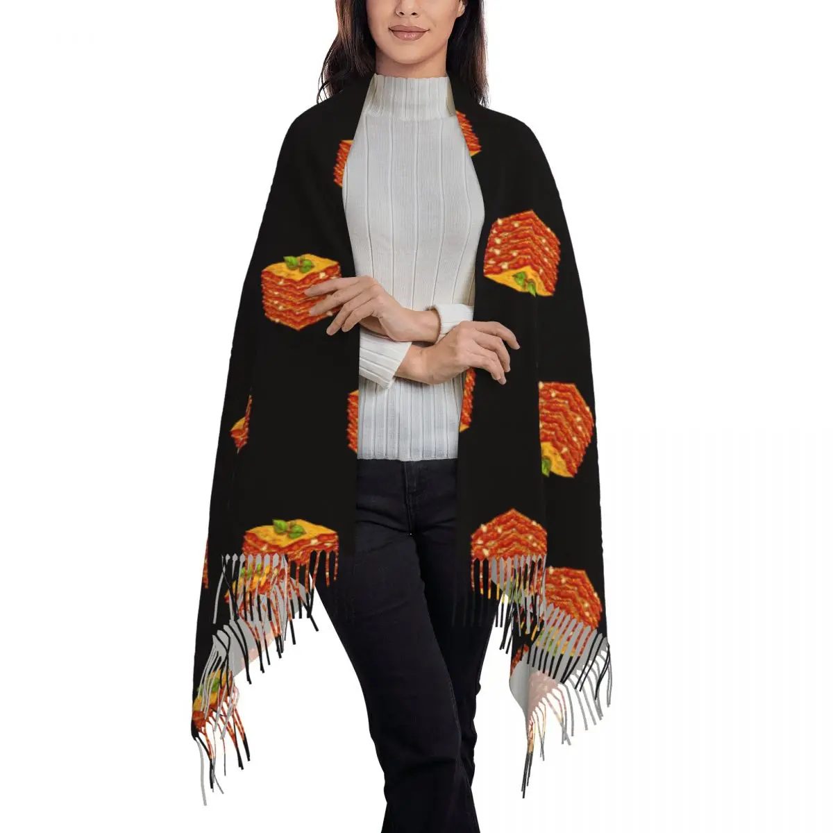 Lasagna Pasta Bake Italian Food Scarf Tassel Scarves Women Soft Warm Shawls and Wraps Large Fall Winter Shawl Wrap