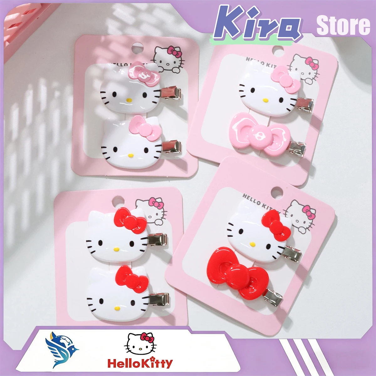 Pinza para el pelo con lazo de Hello Kitty para niñas, accesorios para el cabello con diseño de corazón de dibujos animados, accesorios para trenzas que no dejan marcas, regalo estilo dibujos animados para niña