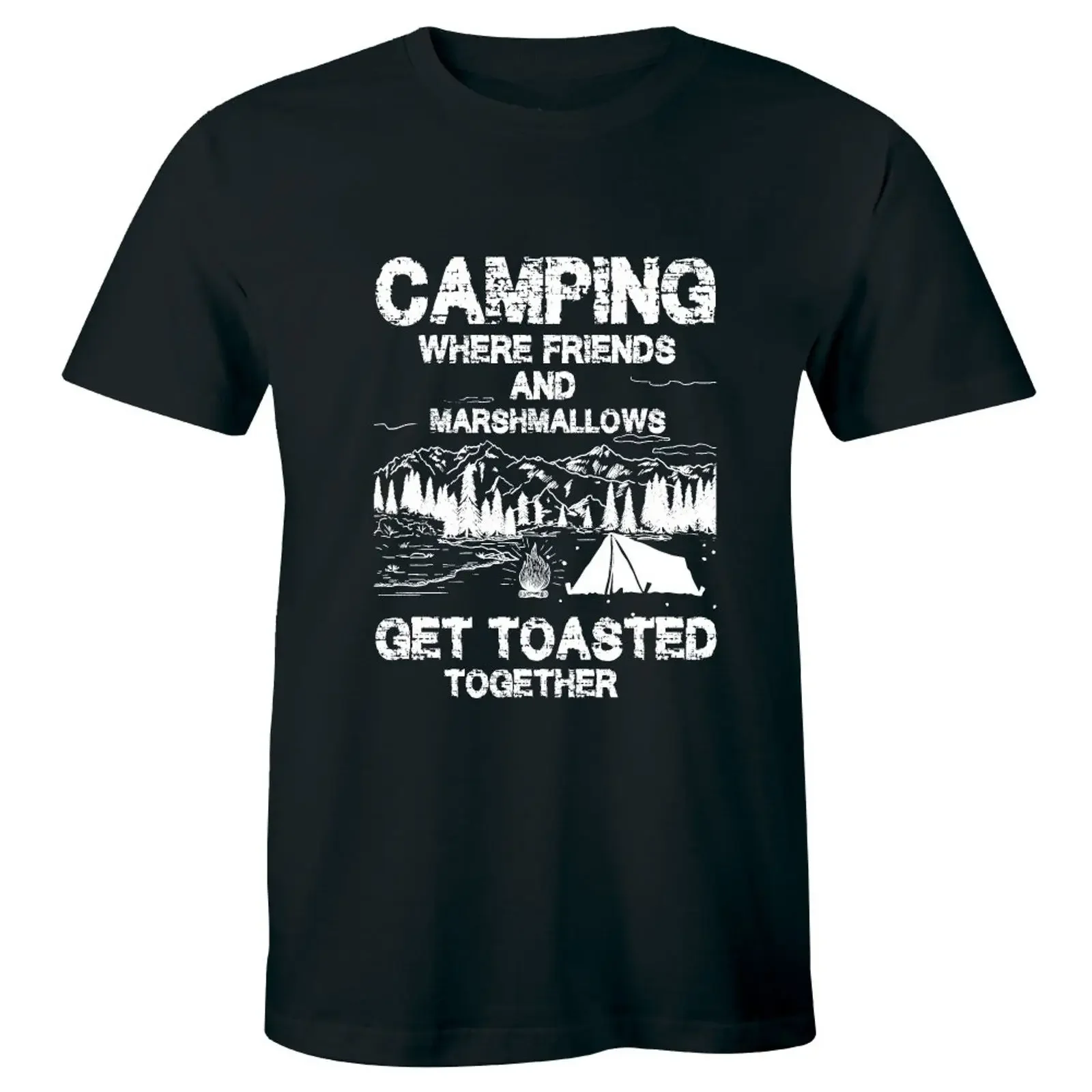 Camping Where Friends Marsmallows Get Toasted Together Summer Vacation Men's T Shirt vintage Washed Slightly
