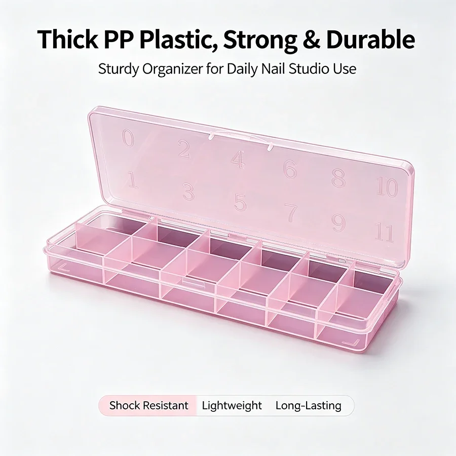 12 Grid Nail Tip Storage Box, False Tips Case with Printed Marking, Jewelry Rhinestone Bead Organizer Container view 4