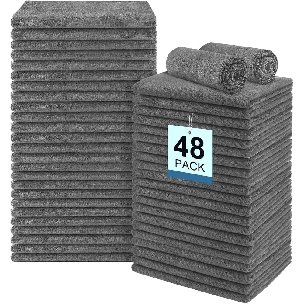 

Set of 48 Absorbent Quick-Dry Microfiber Gym Towels - Premium Hand Cloths for Fitness, Shower, Spa, and Travel (16x27 inch, Grey
