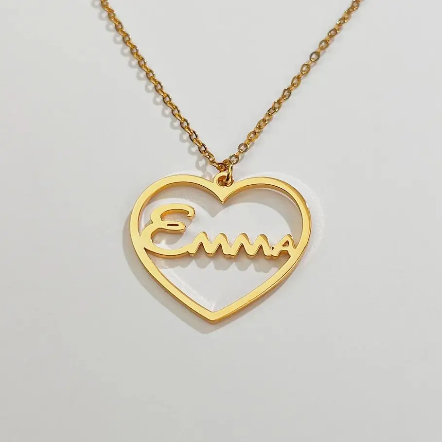 GUILING Customized Lovers Name Necklace Heart Charm Women Gold Chains Stainless Steel Pendant Jewelry Couple Valentine Gift