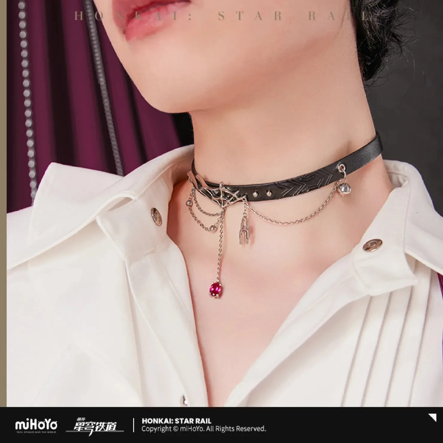 [Genuine] Kafka Themes Impressions Choker Necklace Game Honkai Star Rail Cosplay Jewelry PU Collar Zircon Pendant Xmas Gifts