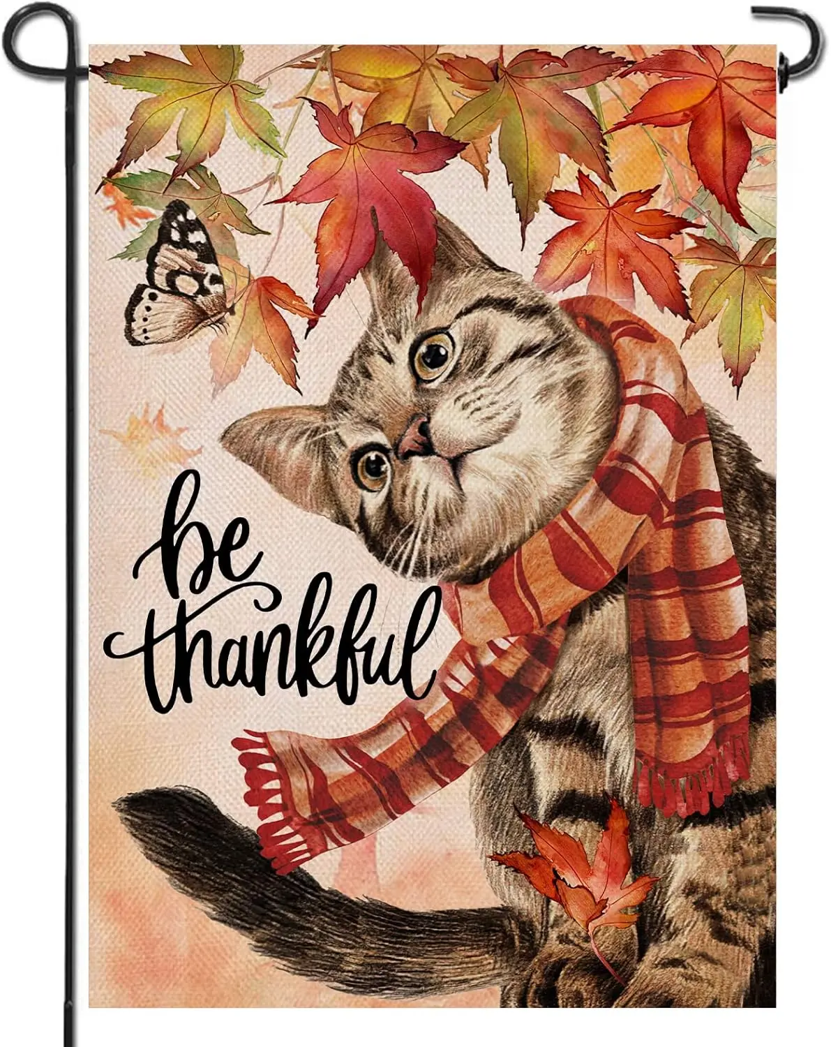 Artofy Be Thankful Cat Home Decorative Fall Garden Flag, Autumn Yard Lawn Maple Leaves Outside Decor, Thanksgiving Farmhouse Out