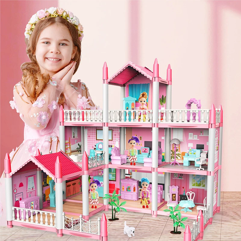 Doll House Children Montessori House 3d Assembled Lighting Diy Manual Villa Set Princess Castle Girl's Puzzle Toy Birthday Gift