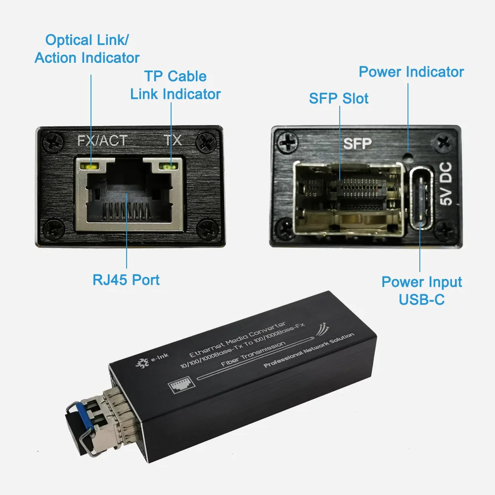 Micro Mini 802.3at PoE+ PD 10/100/1000BASE-T to 100/1000BASE-X SFP Media Converter
