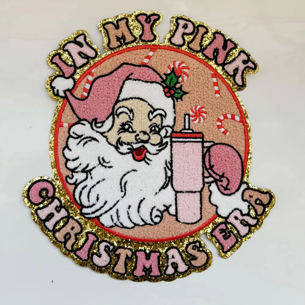 1 قطعة كبيرة سانتا كلوز الشنيل بقع زين الحديد على رسائل للملابس أكياس الأحذية تطبيق لصفحة الظهر DIY بها بنفسك #1