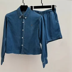 Womens Jeans Tops Shirts Blouse A120081U Two Peice Sets soft Summer Clothing for Women Embroidery Letter 2024 new clothes