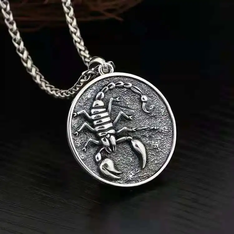 Pure Silver Retro Scorpion Pendant Hanging Tag Men's Thai Silver Necklace Fashion Jewelry Punk Style Personalized Scorpio Brand