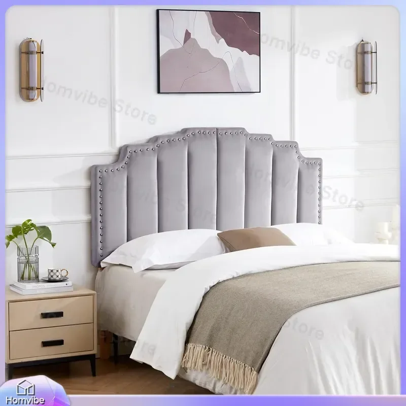 Medieval Velvet Upholstered Headboard with Nailhead Trim Adjustable Folding Solid Wood Bed Frame Headboard for Bedroom