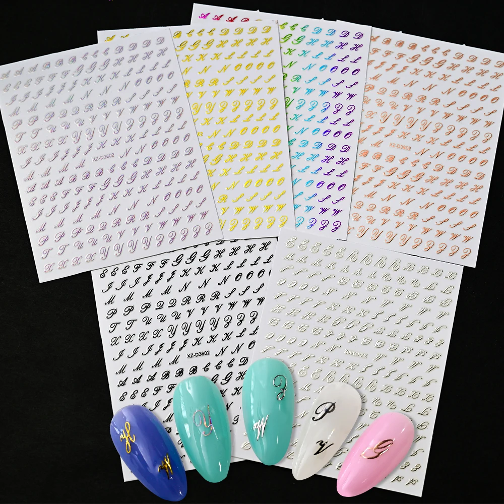 

6Colors 3D Retro 26 Alphabet Letter Nail Sticker Self-Adhesive Old Roman Letter Nail Decals DIY Vintage English Manicure Sliders