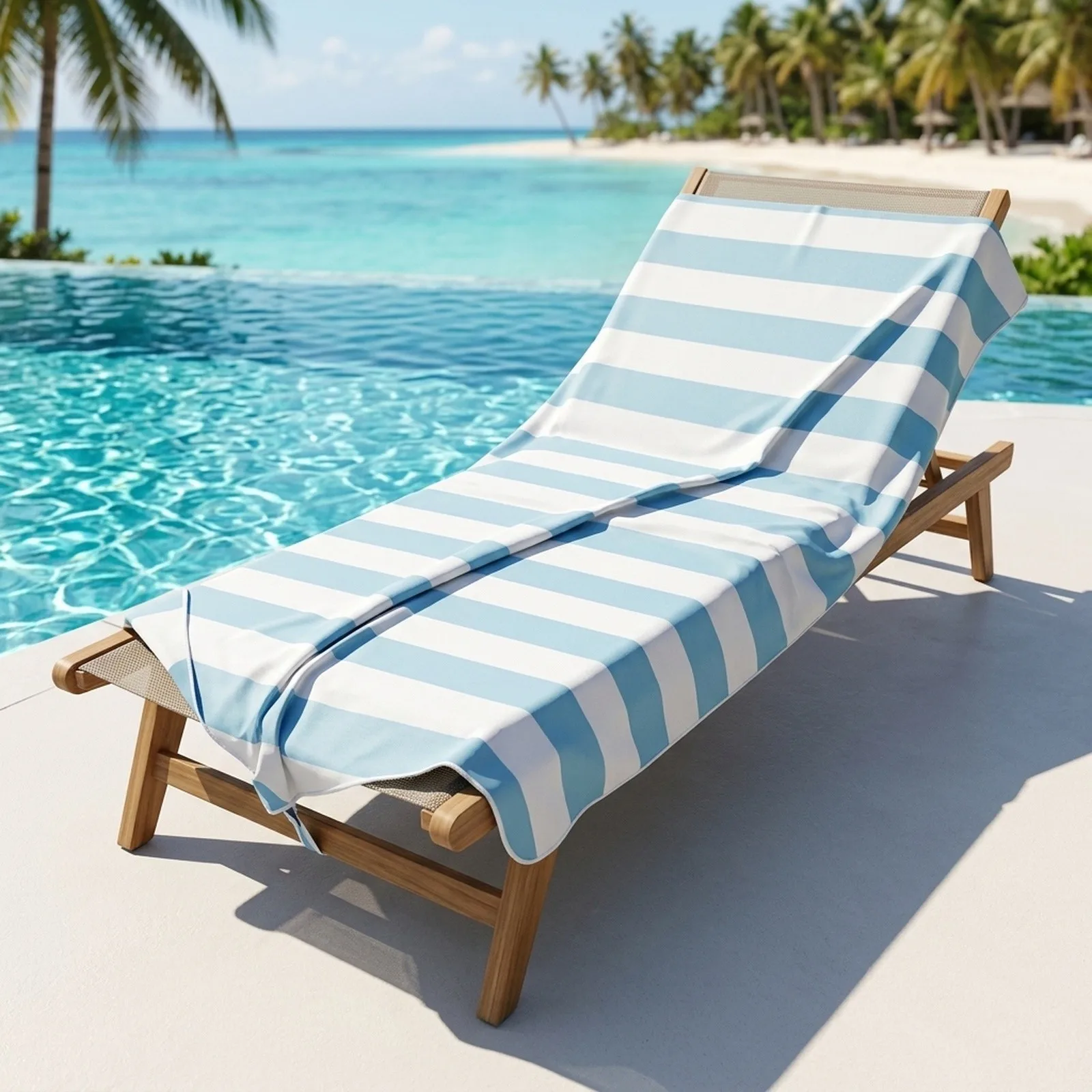 Flap Pockets 80*160 25cm 31.4*63 9.8inches Beach Chair Cover Ample Coverage Classic Mint Green Stripe Double-faced Fleece
