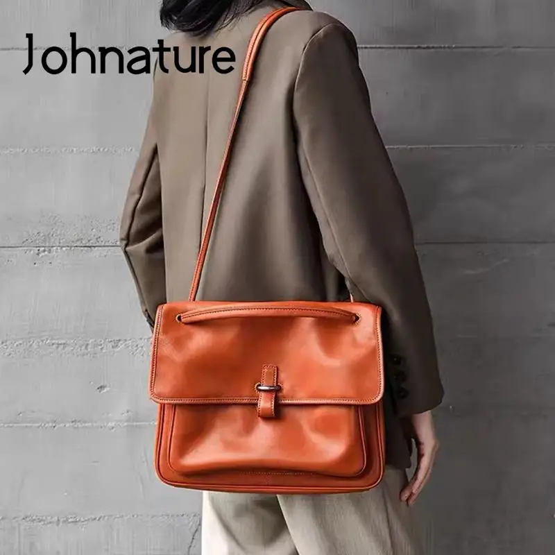 

Johnature Handmade Cowhide Bag 2024 New Genuine Leather High Grade Women Commuter Shoulder Bags Large Capacity Messenger Bag