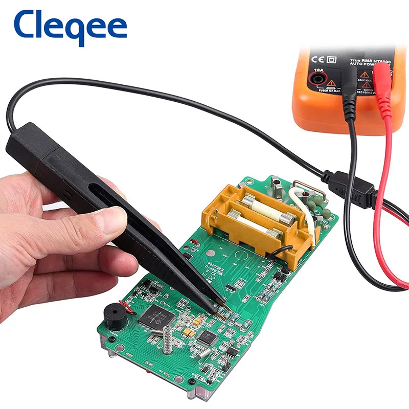Cleqee p1510 smd chip componente multímetro teste gancho clipes pinças chumbo lcr ferramenta de teste testador medidor caneta sonda 4mm plugue banana