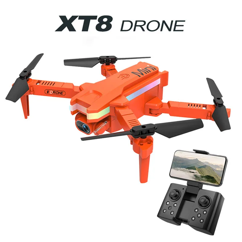 

XT8 Mini Drone with 4K HD Dual Camera WiFi FPV Foldable Quadcopter LED Lights Remote Control RC Aircraft Toy for Kids Beginners