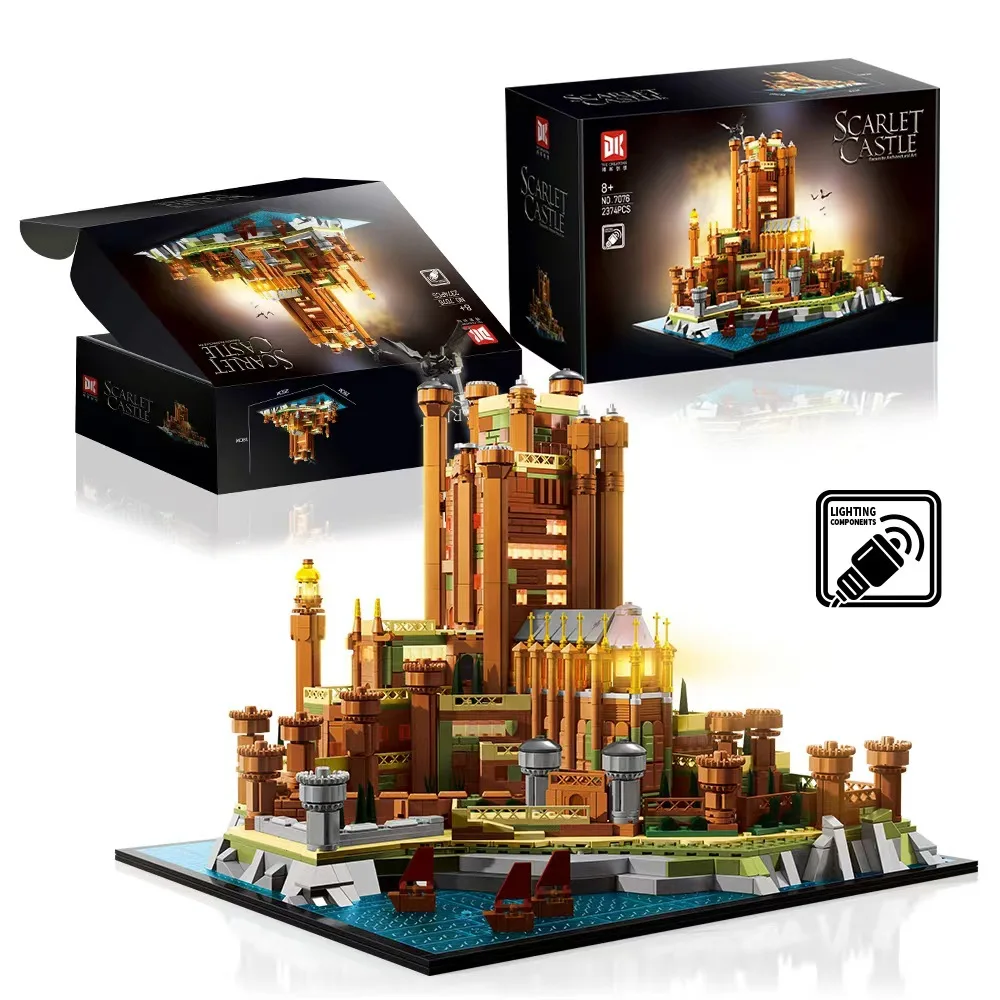Middeleeuwse 2374pcs Red Castle Scarlet Model Bouwstenen Straat Architectonisch Landschap Assemblage Creatieve Puzzel Speelgoed Cadeau Kinderen