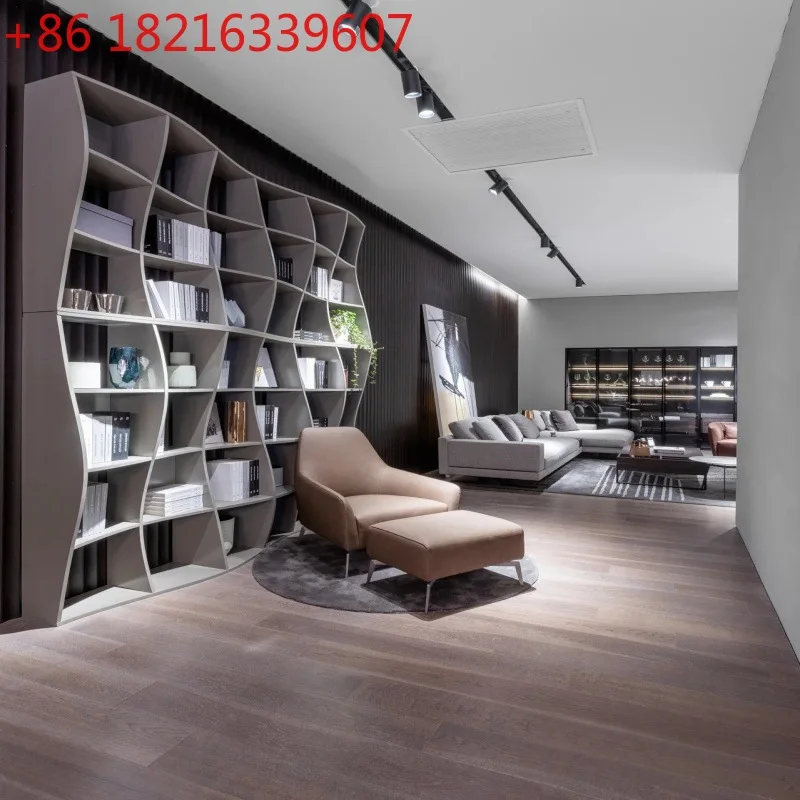 

Painting curved bookshelf living room background wall cabinet modern simplicity full wall art decorative cabinet book exhibition