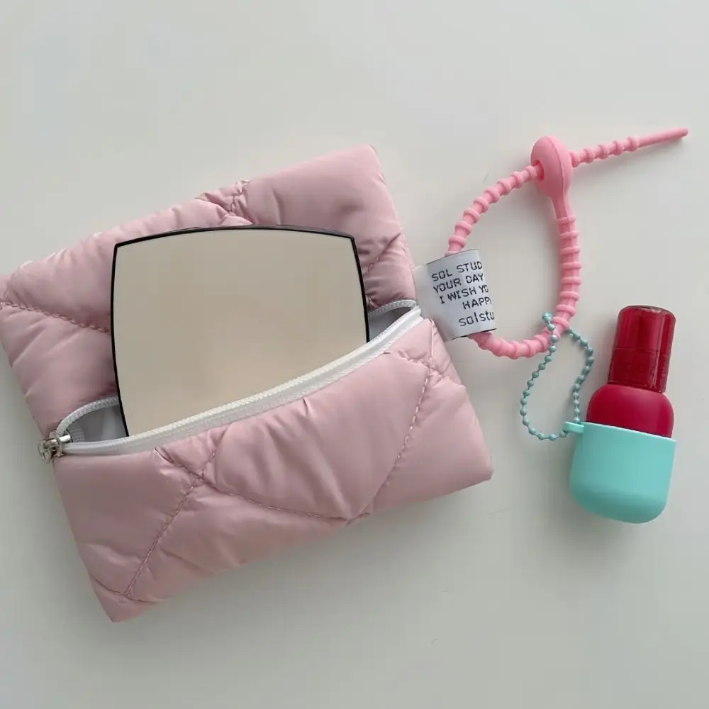 Mini Quilted Cotton Cosmetic Bag Solid Color Zipper Travel Coin Purse Soft Portable Small Storage Pouch