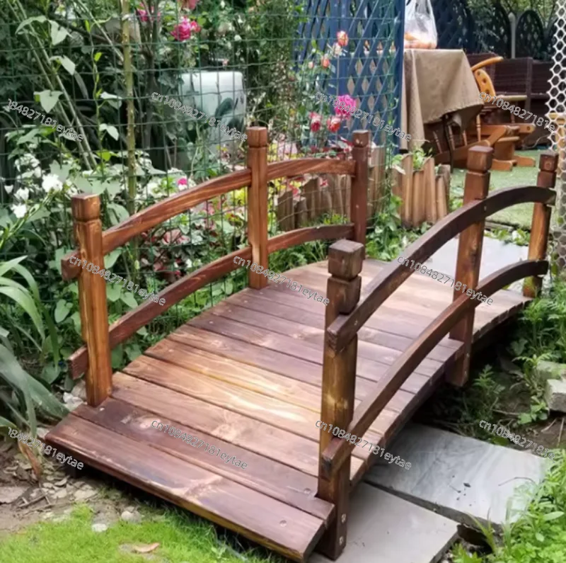 Garden Bridge Classic Wood Arch with Safety Balustrade Stained Footbridge Decorative Pond View Backyard Creek Farm