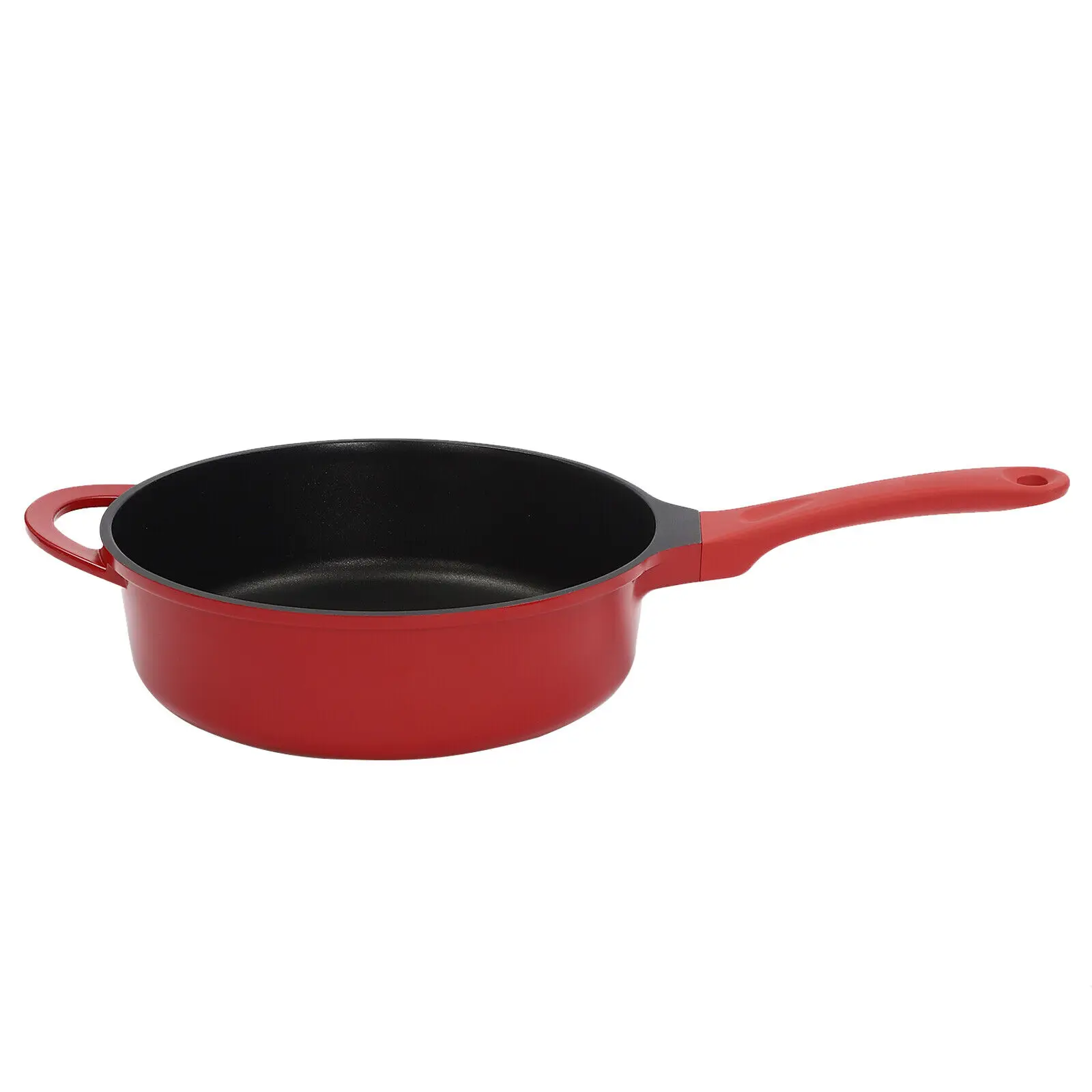 28cm Red Round Aluminum Deep Baking Pizza Frying Pan Skillet with Lid Handle