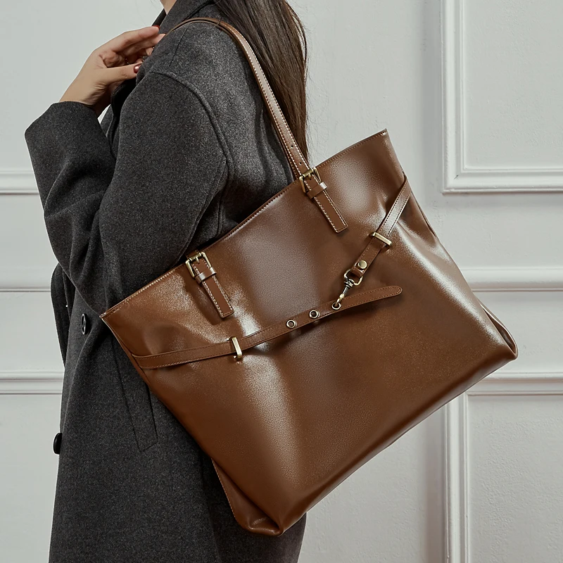 

New Luxury Designer Tote Bag Woman Fashionable Tanned Cow Leather Shoulder Bags Genuine Leather Large Capacity Trend Women's Bag