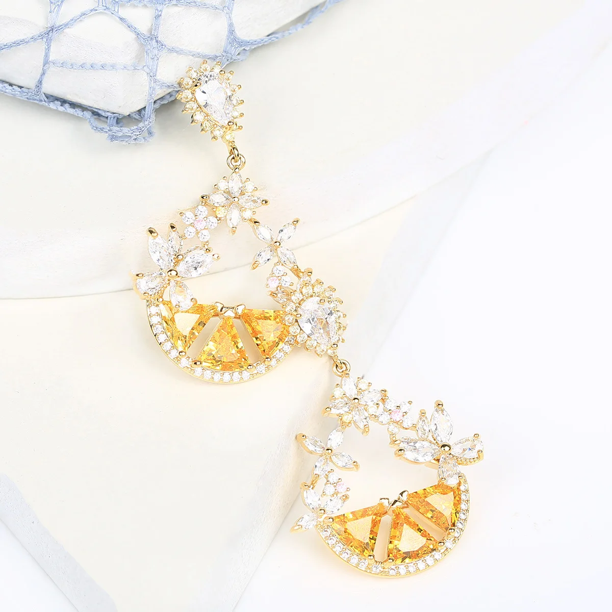 925 Silver Needle Luxury Lemon Slice Flower Yellow Gemstone Drop Earrings, Elegant Bridal Wedding Jewelry Gift for Women