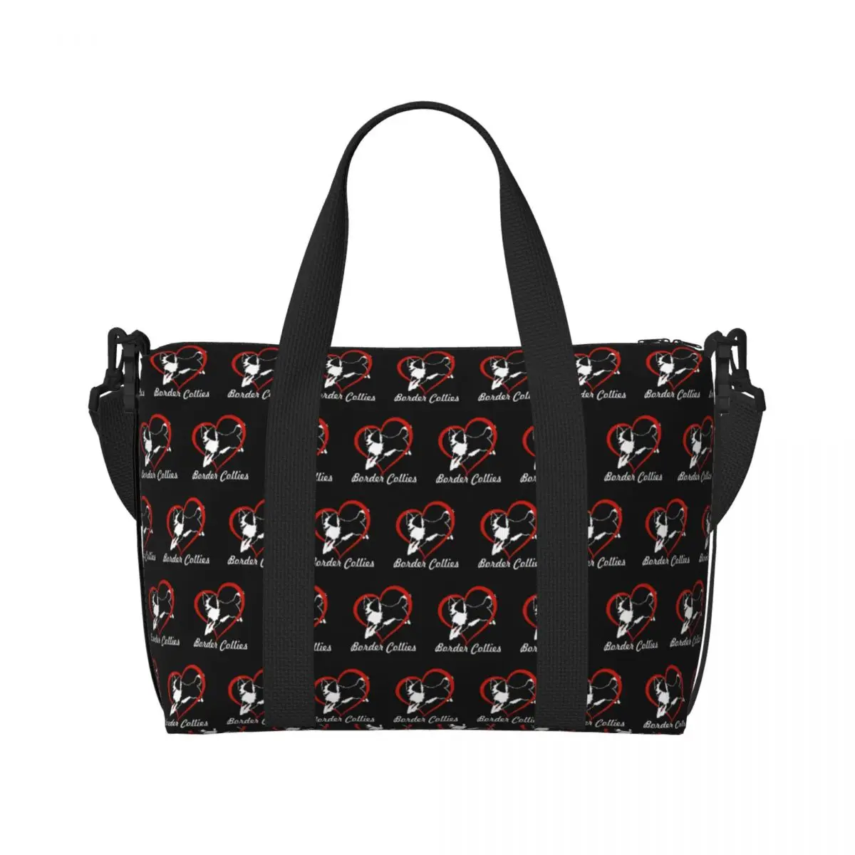 Custom Cute Love Border Collies Tote Bag Women Large Capacity Dog Pet Beach Gym Shoulder Travel Bag