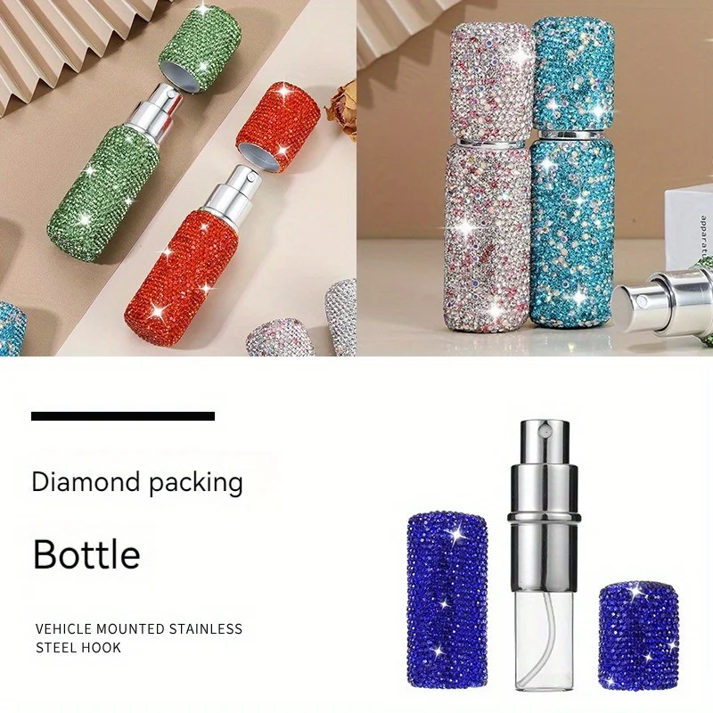 10ml Perfume Bottle Spray Bottle Glass 5 Colors Diamond-Encrusted Empty Cosmetics Sample Mini Refillable Sprayer Makeup Tool